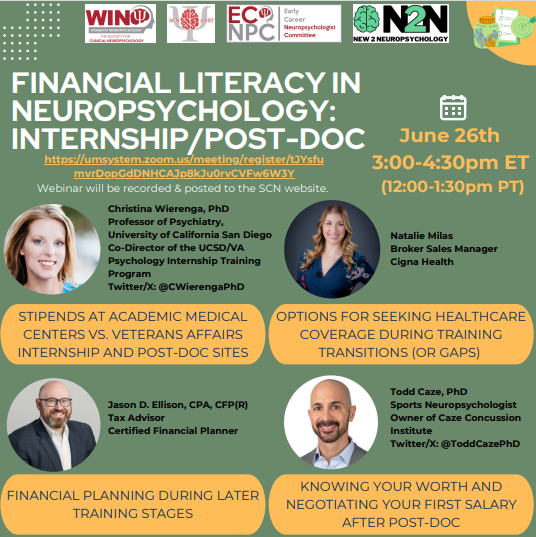 Women in Neuropsychology (WIN) (@scn_win) on Twitter photo 🗓️Save the date: 6/26 at 3pm ET/12pm PT for the 1st webinar in the <a href="/SCN_WIN/">Women in Neuropsychology (WIN)</a>, <a href="/Div40ANST/">DIV40ANST</a>, <a href="/Div40ECNPC/">SCN ECNPC</a>, & <a href="/New2Neuropsych/">New2Neuropsychology</a> collaborative series "From Grad Apps to Job Apps: Financial Literacy Across the Neuropsychology Training Stages and Beyond" focusing on internship & post-doc! 🗓️Save the date: 6/26 at 3pm ET/12pm PT for the 1st webinar in the <a href="/SCN_WIN/">Women in Neuropsychology (WIN)</a>, <a href="/Div40ANST/">DIV40ANST</a>, <a href="/Div40ECNPC/">SCN ECNPC</a>, & <a href="/New2Neuropsych/">New2Neuropsychology</a> collaborative series "From Grad Apps to Job Apps: Financial Literacy Across the Neuropsychology Training Stages and Beyond" focusing on internship & post-doc!
