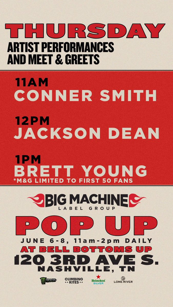 JUST ANNOUNCED! Catch Jackson Dean in Nashville, TN at the @BigMachine Pop Up at Bell Bottoms Up on Thursday, June 6th.