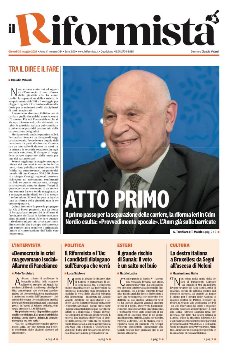 La prima pagina de “il Riformista” di giovedì 30 maggio