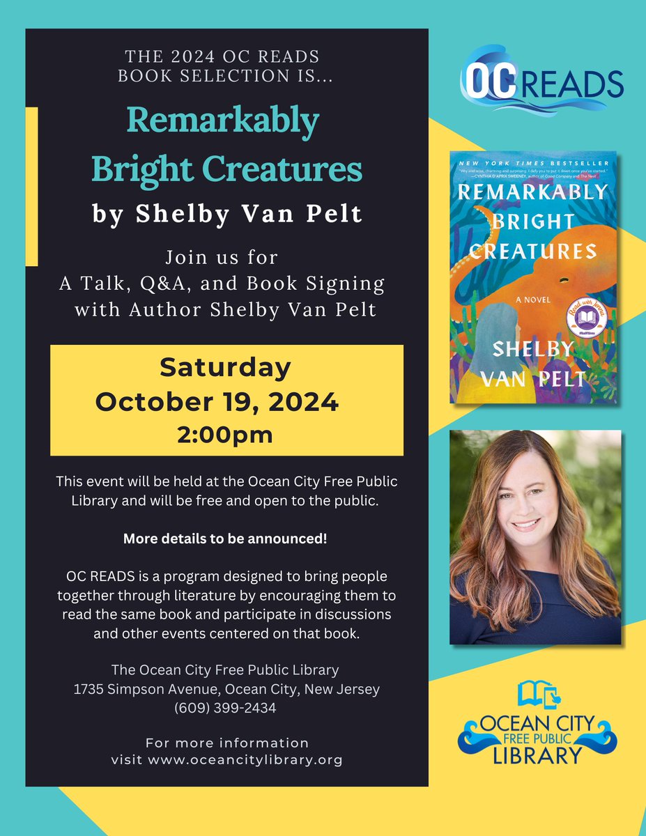 𝗦𝗮𝘃𝗲 𝘁𝗵𝗲 𝗗𝗮𝘁𝗲! 𝗢𝗖 𝗥𝗲𝗮𝗱𝘀 𝟮𝟬𝟮𝟰 📖
Join us for A Talk, Q&A, and Book Signing with Author Shelby Van Pelt
Saturday, October 19th, 2024 at 2:00pm in the Lecture Hall
𝗠𝗼𝗿𝗲 𝗱𝗲𝘁𝗮𝗶𝗹𝘀 𝘁𝗼 𝗯𝗲 𝗮𝗻𝗻𝗼𝘂𝗻𝗰𝗲𝗱!

#OCFPL #OCNJ