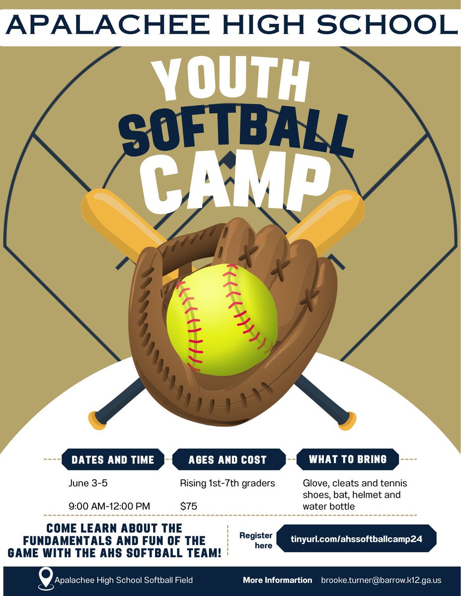 🥎🥎Camp starts Monday! Come have some fun with us; walk ups welcome!🥎🥎 @BCSchools1 @JournalBarrow @APALACHEEAD @ApalacheeHS @bcssactivities