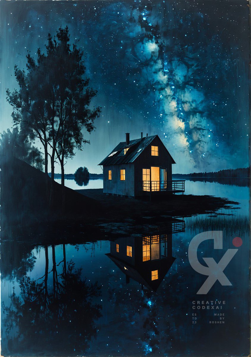 Cosmic Serenity by the Lakeside
:
Under the cosmic canopy, find tranquility by the lakeside. 🌌🏡 #StarryNight #LakesideLiving #creativecodexai #aiartcommunity #aiartwork