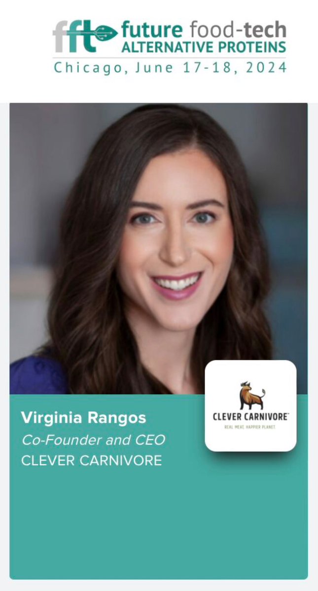 Clever Carnivore π₯©π¬π β¨ (@clevercarnivore) on Twitter photo Our CEO & Co-Founder Virginia Rangos is speaking <a href="/foodtechinvest/">Future Food-Tech</a> Chicago June 17-18 on the "Expediting Cultivated Meat Commercialization" panel alongside Stephanie Hice/<a href="/US_FDA/">U.S. FDA</a>, Masami Takeuchi/<a href="/FAO/">Food and Agriculture Organization</a>, and Nicolas Morin-Forest/<a href="/eatGOURMEY/">GOURMEY</a>. If youβre attending FFT, please connect! Our CEO & Co-Founder Virginia Rangos is speaking <a href="/foodtechinvest/">Future Food-Tech</a> Chicago June 17-18 on the "Expediting Cultivated Meat Commercialization" panel alongside Stephanie Hice/<a href="/US_FDA/">U.S. FDA</a>, Masami Takeuchi/<a href="/FAO/">Food and Agriculture Organization</a>, and Nicolas Morin-Forest/<a href="/eatGOURMEY/">GOURMEY</a>. If youβre attending FFT, please connect!