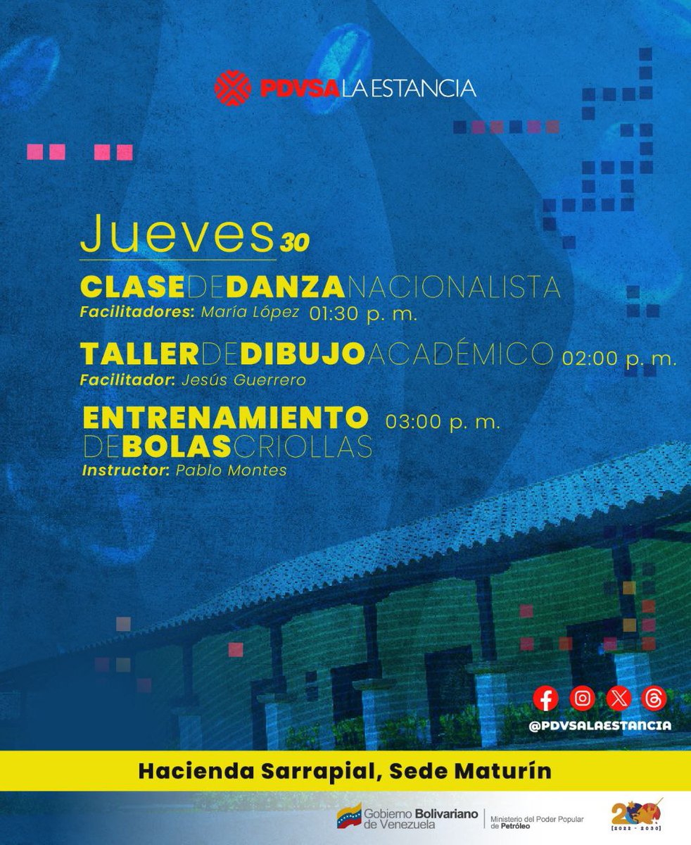 Acércate y disfruta de nuestra programación cultural en nuestras sedes de #Caracas #Paraguaná #Maracaibo y #Maturín este #Jueves #30deMayo PDVSA La Estancia, espacio cultural de #PDVSA