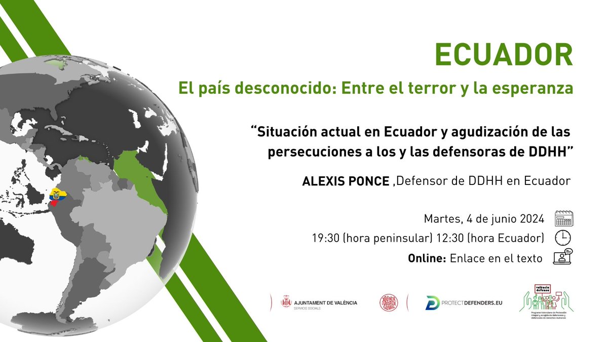 València Defensa (@vdefensa) on Twitter photo 🇪🇨Xerrada online: "Situació actual a l'Equador i l'agudització de les persecucions a les defensores de #DDHH" amb <a href="/alexisponceB612/">Alexis Ponce</a> !El proper dimarts, 4 de juny, a les 19.30h us esperem!
💻Podeu accedir directament per ZOOM 👉 acortar.link/T8jMul
<a href="/ColectivaRefugi/">COLECTIVA REFUGIADAS</a> 🇪🇨Xerrada online: "Situació actual a l'Equador i l'agudització de les persecucions a les defensores de #DDHH" amb <a href="/alexisponceB612/">Alexis Ponce</a> !El proper dimarts, 4 de juny, a les 19.30h us esperem!
💻Podeu accedir directament per ZOOM 👉 acortar.link/T8jMul
<a href="/ColectivaRefugi/">COLECTIVA REFUGIADAS</a>