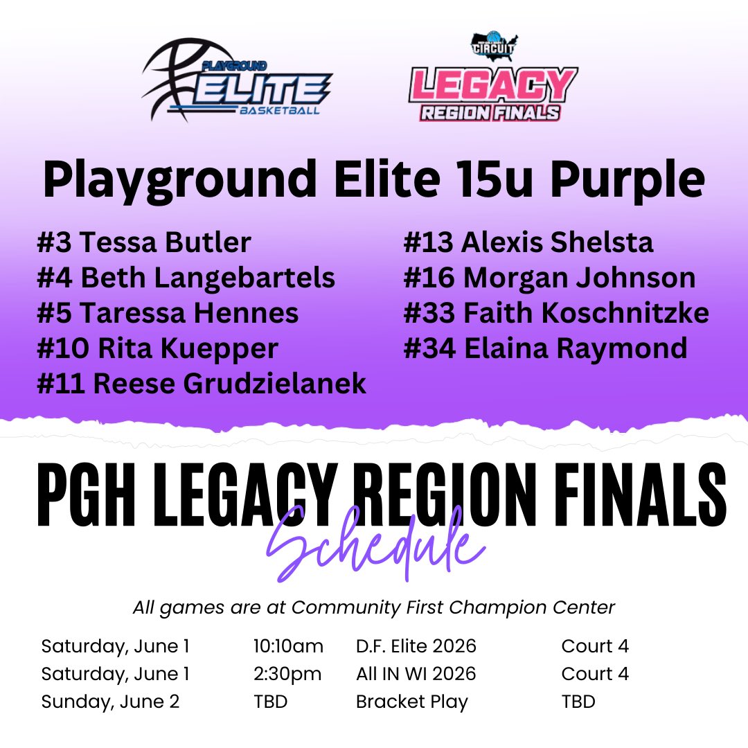 Playground Elite 2027 (@playground2027) on Twitter photo Weβll be in Appleton this weekend playing in the 16u bracket at the <a href="/PrepGirlsHoops/">Prep Girls Hoops π</a> Legacy Region Finals!
Check out our schedule β¬οΈ Weβll be in Appleton this weekend playing in the 16u bracket at the <a href="/PrepGirlsHoops/">Prep Girls Hoops π</a> Legacy Region Finals!
Check out our schedule β¬οΈ