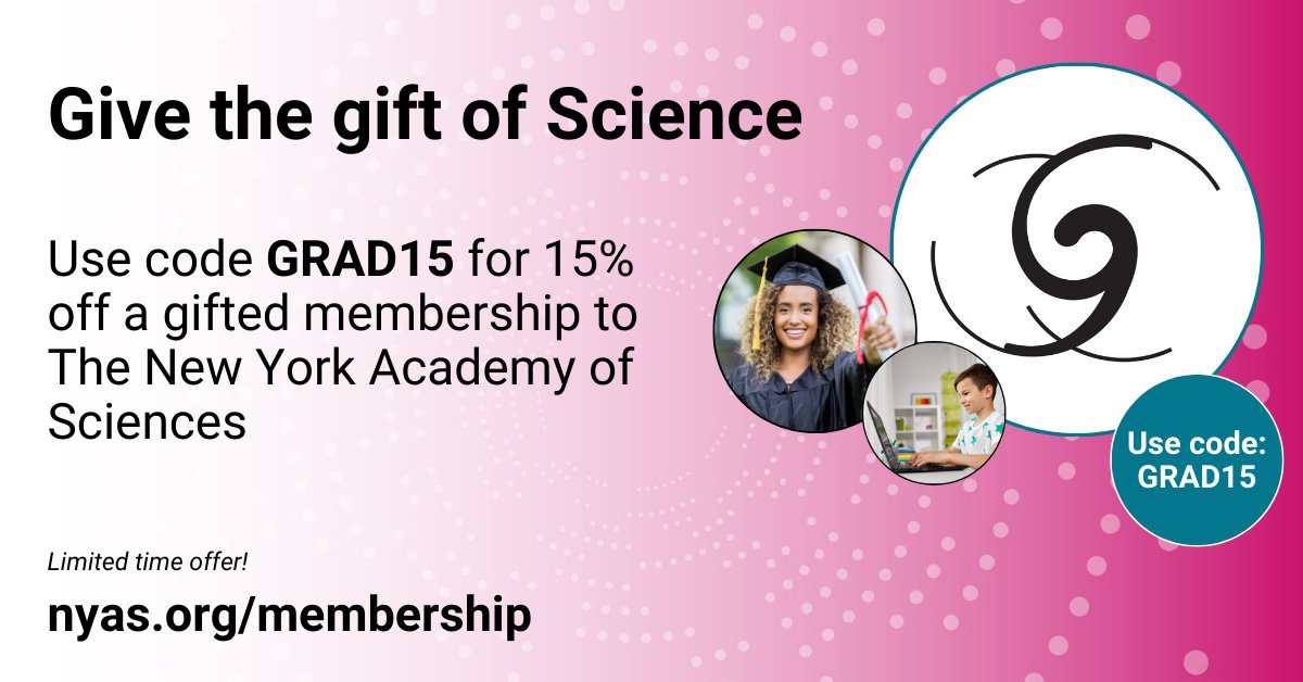 Graduation season is upon us! 🎓 🔬
Give the gift of science by using promo code GRAD15 to take 15% off your gifted membership for your favorite #STEM student or enthusiast. campaign.nyas.org/membership #graduationgift #sciencegifts