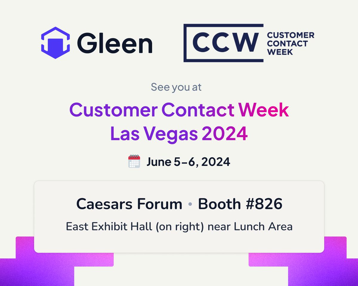 Headed to CCW Las Vegas next week?  If so, would love to catch up in person. Schedule some time with me on the link in the comments below, or stop by the @gleenai booth. It's going to be an exciting week!

#ccwlasvegas #generativeai #contactcenters