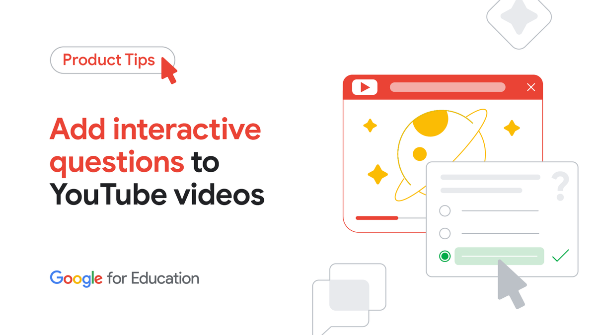 Make your YouTube videos pop in Google Classroom with interactive questions! 🎥 Students answer to proceed, and can rewatch when needed. Available with Education Plus or Teaching & Learning Upgrade. goo.gle/4aM0hhf