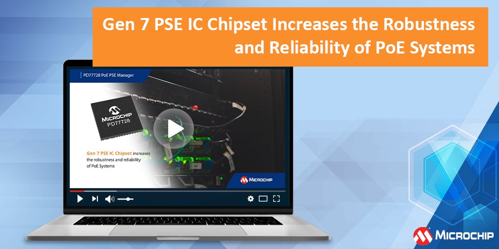 MicrochipTech's tweet photo. Increase the robustness and reliability of PoE systems with our new IEEE 802.3bt-compliant Gen 7 PoE PSE IC chipset. The highly integrated PoE PSE solution is ideal for PoE injectors and switches. Learn more https://t.co/gIEEgtTBMV. #PoEPSE #PoESwitch #PoEIC #PowerSourceEquipment https://t.co/XDEqBUBtrh
