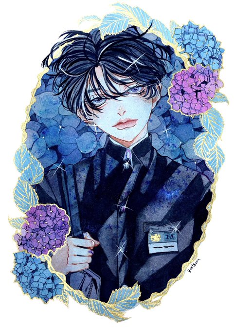 「black hair hydrangea」 illustration images(Latest)