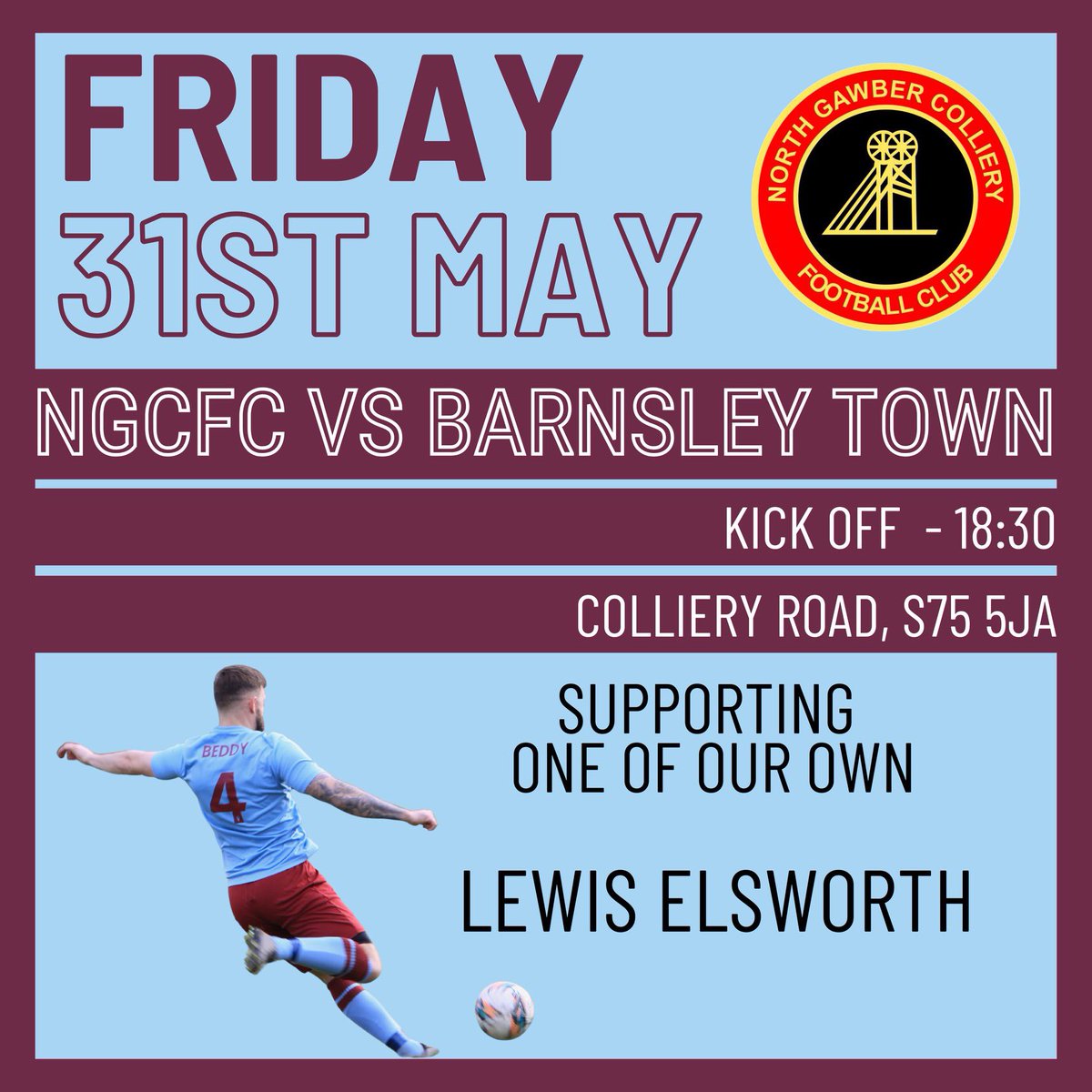 North Gawber Colliery FC (@northgawbercoll) on Twitter photo On Friday we hope to end a disappointing season on a positive as <a href="/BarnsleyTownFC/">Barnsley Town FC</a> visit Colliery Road in a game to support Lewis Elsworth after his leg break.
This game will also spell the end of the Simms and Chipchase era, as they call time on their reign as gaffers!
(1/3) On Friday we hope to end a disappointing season on a positive as <a href="/BarnsleyTownFC/">Barnsley Town FC</a> visit Colliery Road in a game to support Lewis Elsworth after his leg break.
This game will also spell the end of the Simms and Chipchase era, as they call time on their reign as gaffers!
(1/3)