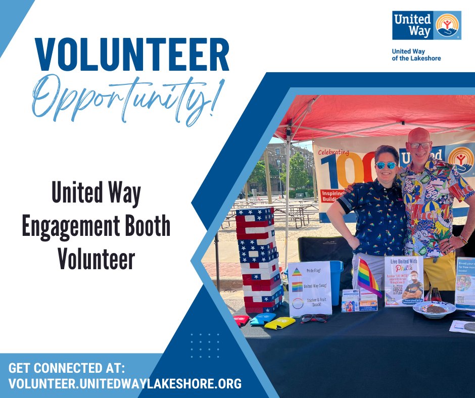 United Way of the Lakeshore needs volunteers to help host outreach booths at community resource fairs & festivals. Greet visitors, hand out swag & helpful materials, and sign up families for programs like Dolly Parton’s Imagination Library. Sign up at ow.ly/zAA250S16T9!