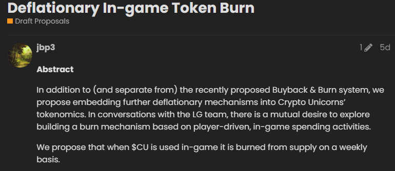 $CU <a href="/crypto_unicorns/">Crypto Unicorns</a> is gearing up for some monster votes with these proposals

✅Buy Back &amp; Burn proposal
✅In-game token burn proposal

With the core game going offline (since yesterday) until $XAI launch, there's also no more game emissions

#CU is a sleeping giant🦄