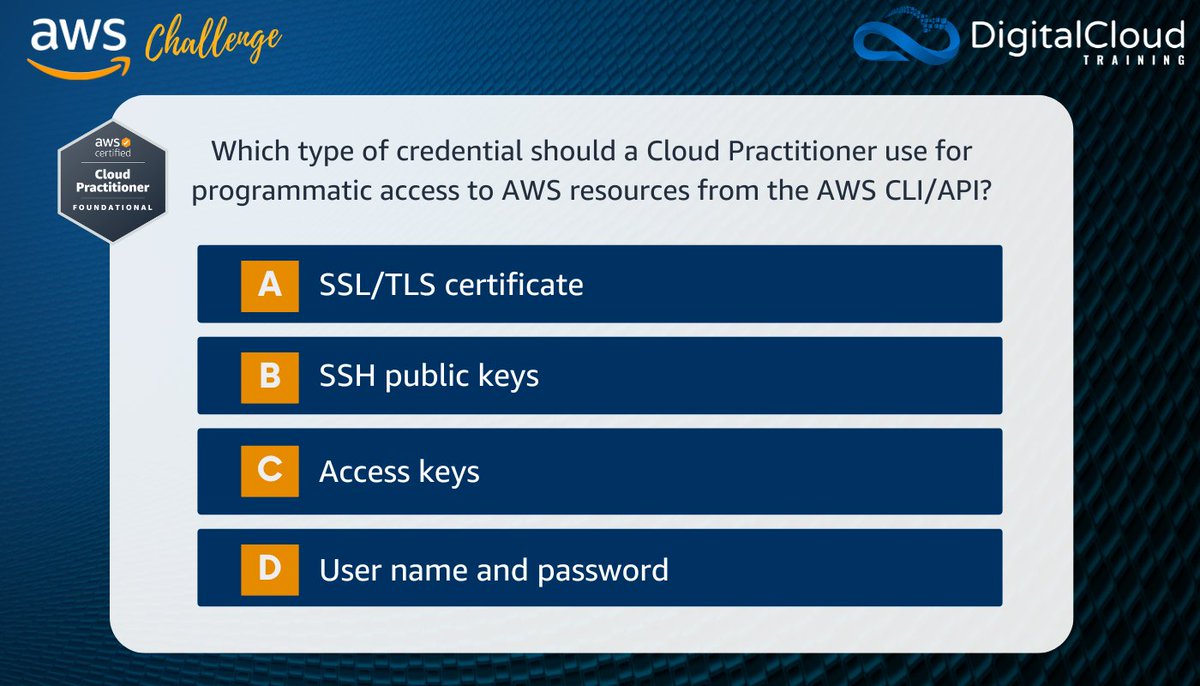 nealkdavis's tweet photo. π£ #AWS CHALLENGE - Test your Knowledge
Know the answer? Post it in the comments below! π
πFor additional FREE AWS practice questions, visit https://t.co/kIMfcKaVs6
#awsquiz
#awschallenge
#awscloud
#awstraining
#digitalcloudtraining https://t.co/3z40tWqAZL