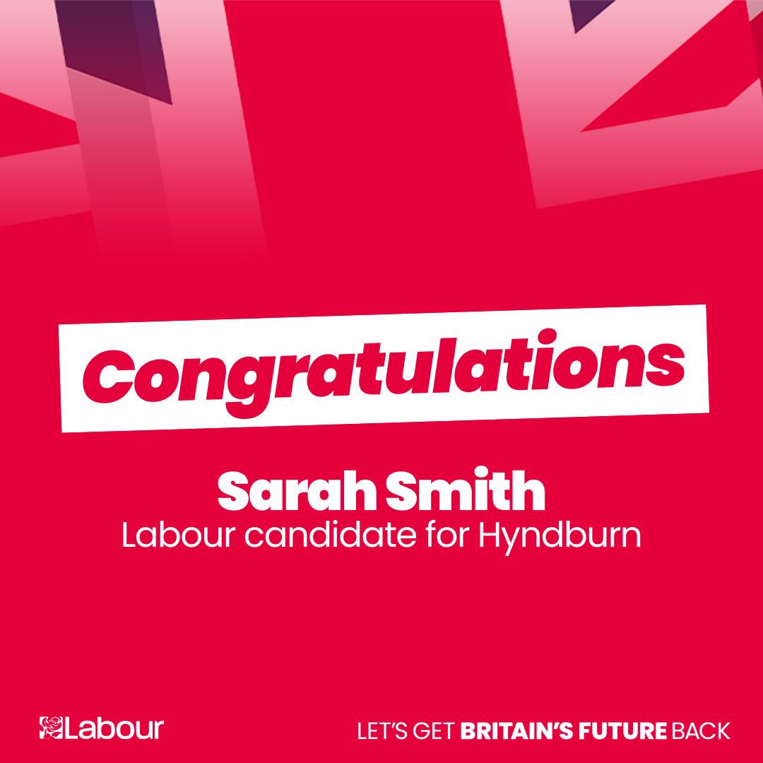 Congratulations @sarahsmithlab on being selected as Labour's candidate for Hyndburn!🌹👏