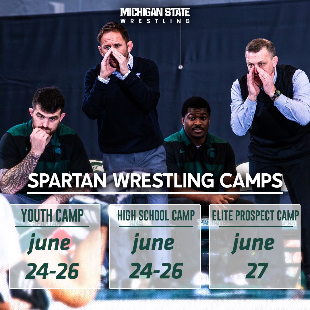 Come get better this summer!! 💪

Don't forget to attend our Summer Wrestling Camps put on by our Spartan Wrestlers! 

sportscamps.msu.edu

#GoGreen