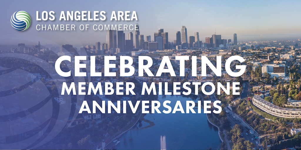Congratulations to our valued members on reaching their membership anniversary milestone! We look forward to celebrating many more. @downtown_la , @ShrineLA, @ProChile Los Angeles, @PacificPalms, @SouthCoastAQMD, Cathay Bank and FivePoint