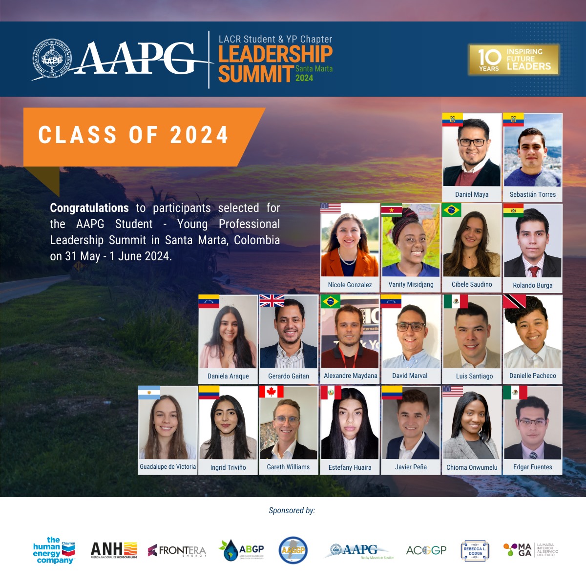 19 young leaders are on their way to Santa Marta, for the 10th AAPG Latin America and Caribbean Region Student-Young Professional Leadership Summit taking place this weekend.

We look forward to 3 days of learning, sharing and growing!

#AAPGLACR #LeadershipSummit2024