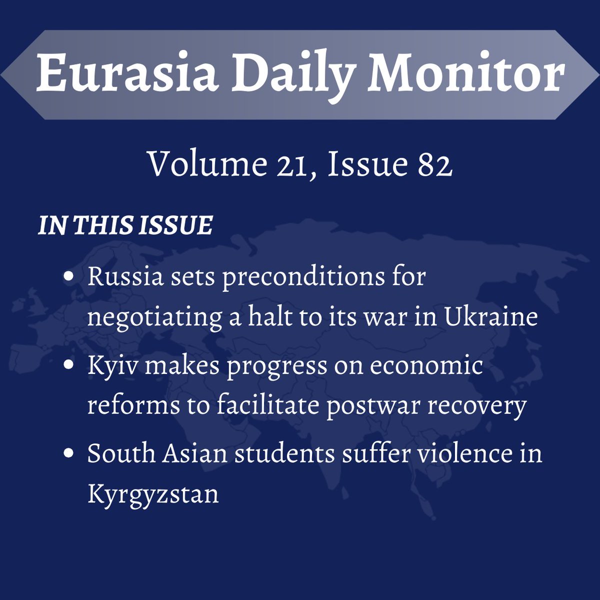 Eurasia Daily Monitor @EDMJamestown Volume 21, Issue 82 Wednesday, May 29, 2024 Featuring articles from: Vladimir Socor Kateryna Odarchenko (@katerynaodarche) Syed Falz-e-Haider (@fazlehaider) Read whole issue here: mailchi.mp/jamestown/eura…