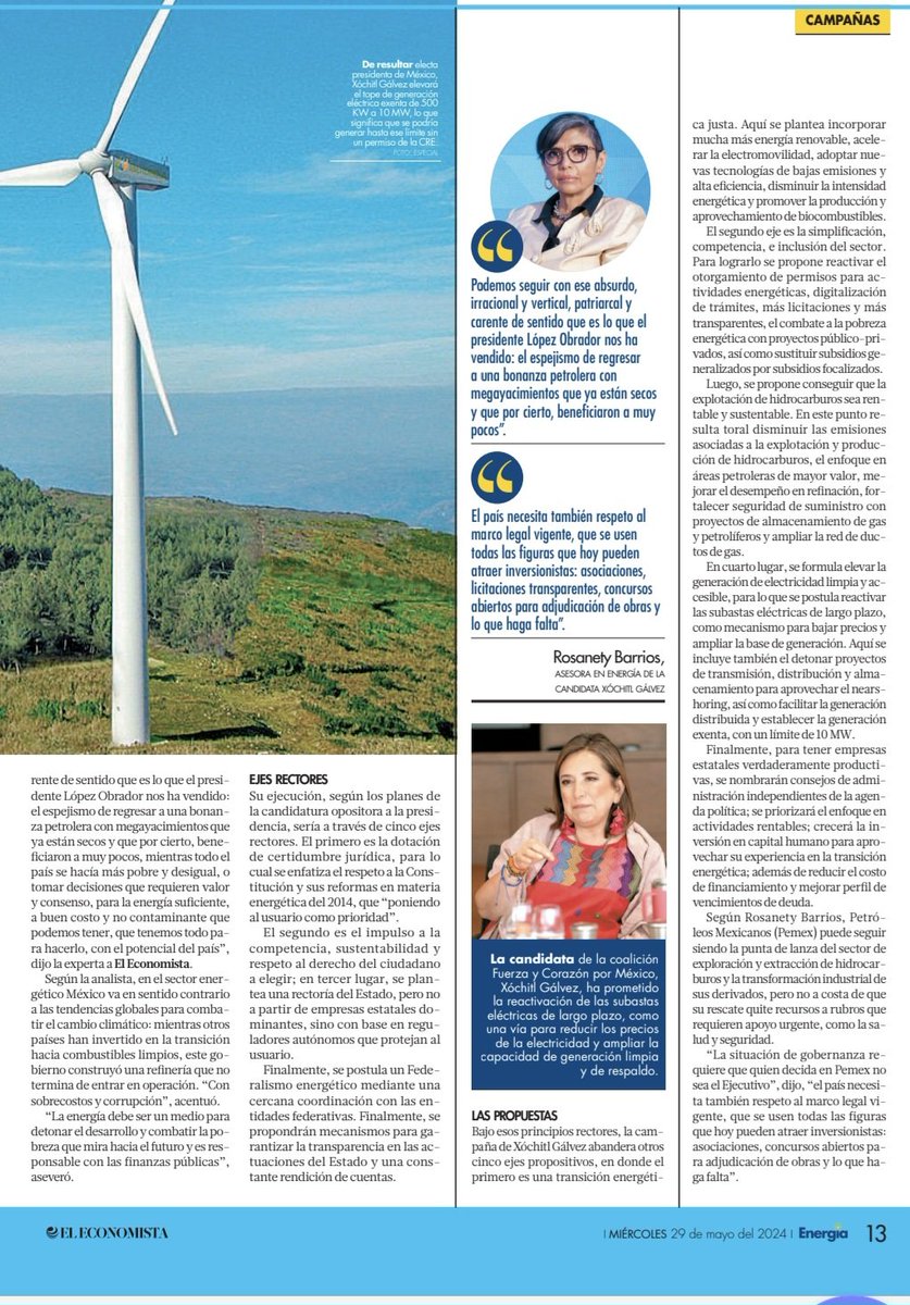 Muchas gracias al @ElEconomista_ por incluir en su especial de energía del día de hoy, la entrevista que me permitió explicar los #5Ejes en los que descansa la política energética de @XochitlGalvez y que permitirá a México tener el sector energético que merecemos.