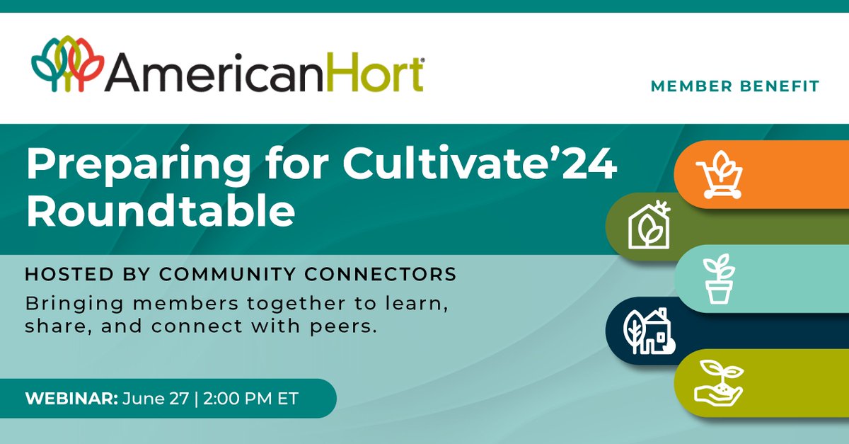 Get the most out of #Cultivate24. AmericanHort Community Connectors will share everything you need to know about Cultivate, including details on the tradeshow, keynote speakers, educational sessions, tours, workshops, evening events, and more.

Sign up: AmericanHort.co/Cultivate24-Ro…