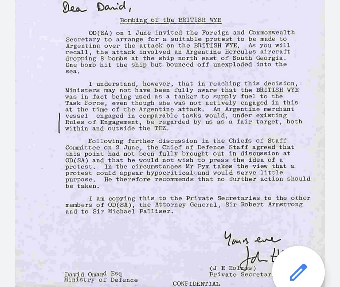 May 29th 1982: Argentine C-130 Hercules TC68 circles over South Georgia trying to hit the QE2. She fails to find it, but spots the tanker British Wye and drops 8 x 500lb bombs, one of which bounces off the deck of the ship, causing minimal damage...

(continues)