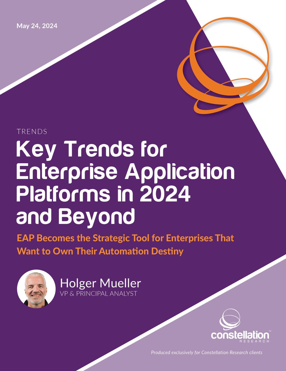 Key Trends for Enterprise Application Platforms in 2024 and Beyond constellationr.com/research/key-t… This report examines key EAP trends and concludes with tangible recommendations for CxOs to adopt EAPs and enable their enterprise to own their future business success through software.
