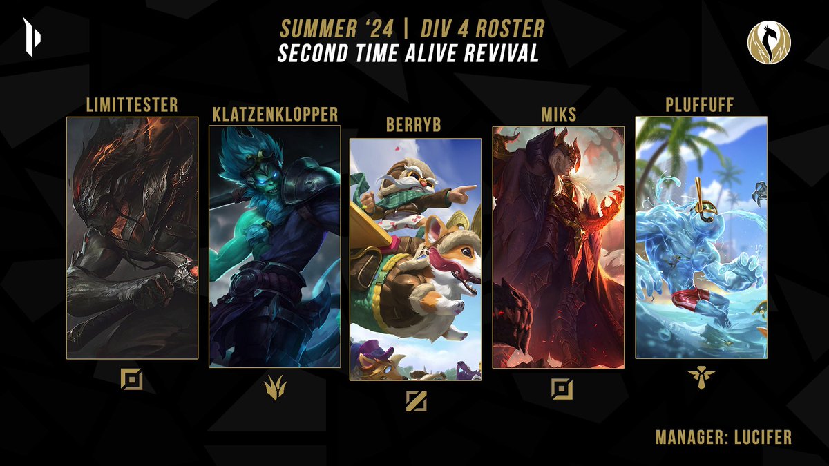 Second Time Alive (@secondtimealive) on Twitter photo Are you not entertained? 🫡
2TA Revival ist zurück!
Unverändertes Roster, unveränderter Spielstil - Banger Games wie gewohnt garantiert!⚡️
🇩🇪⚔️<a href="/AoTYoursenpai/">LímítTester</a>
🇩🇪🌴<a href="/DivineWukong/">Klatzenklopper</a>
🇩🇪🧙♂️<a href="/BerryB_lol/">BerryB</a>
🇩🇪🏹<a href="/MiksDer/">DerMiks</a>
🇩🇪⛑️<a href="/Pluffi3/">Pluffi</a>
#2GetherWeRise Are you not entertained? 🫡
2TA Revival ist zurück!
Unverändertes Roster, unveränderter Spielstil - Banger Games wie gewohnt garantiert!⚡️
🇩🇪⚔️<a href="/AoTYoursenpai/">LímítTester</a>
🇩🇪🌴<a href="/DivineWukong/">Klatzenklopper</a>
🇩🇪🧙♂️<a href="/BerryB_lol/">BerryB</a>
🇩🇪🏹<a href="/MiksDer/">DerMiks</a>
🇩🇪⛑️<a href="/Pluffi3/">Pluffi</a>
#2GetherWeRise