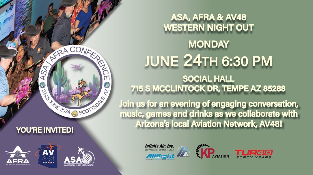 Another great reason to attend ASAAFRA2024! 🤠
Don't miss your chance to kick up some dust with <a href="/ASA/">asa</a> @AFRA <a href="/AV48/">ro v</a> @AllFlight <a href="/InfinityAir/">InfinityAir&Heat</a> @KPAviation <a href="/Turbo/">Turbo</a> Resources at <a href="/Social/">Social</a> Hall in Tempe AZ on Monday, June 24th! #food #music #drinks &amp; #games #WesternNightOut #AviationRoundup