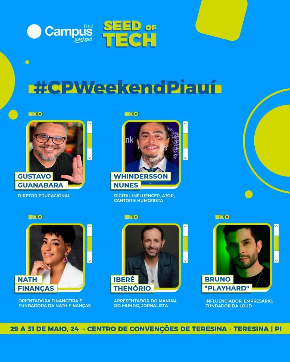 Começa hoje o Campus Party Weekend Piauí! Até 31 de maio, o Centro de Convenções de Teresina será palco de um dos maiores eventos de tecnologia, empreendedorismo e ciência do mundo, com mais de 70 edições realizadas em 30 países.