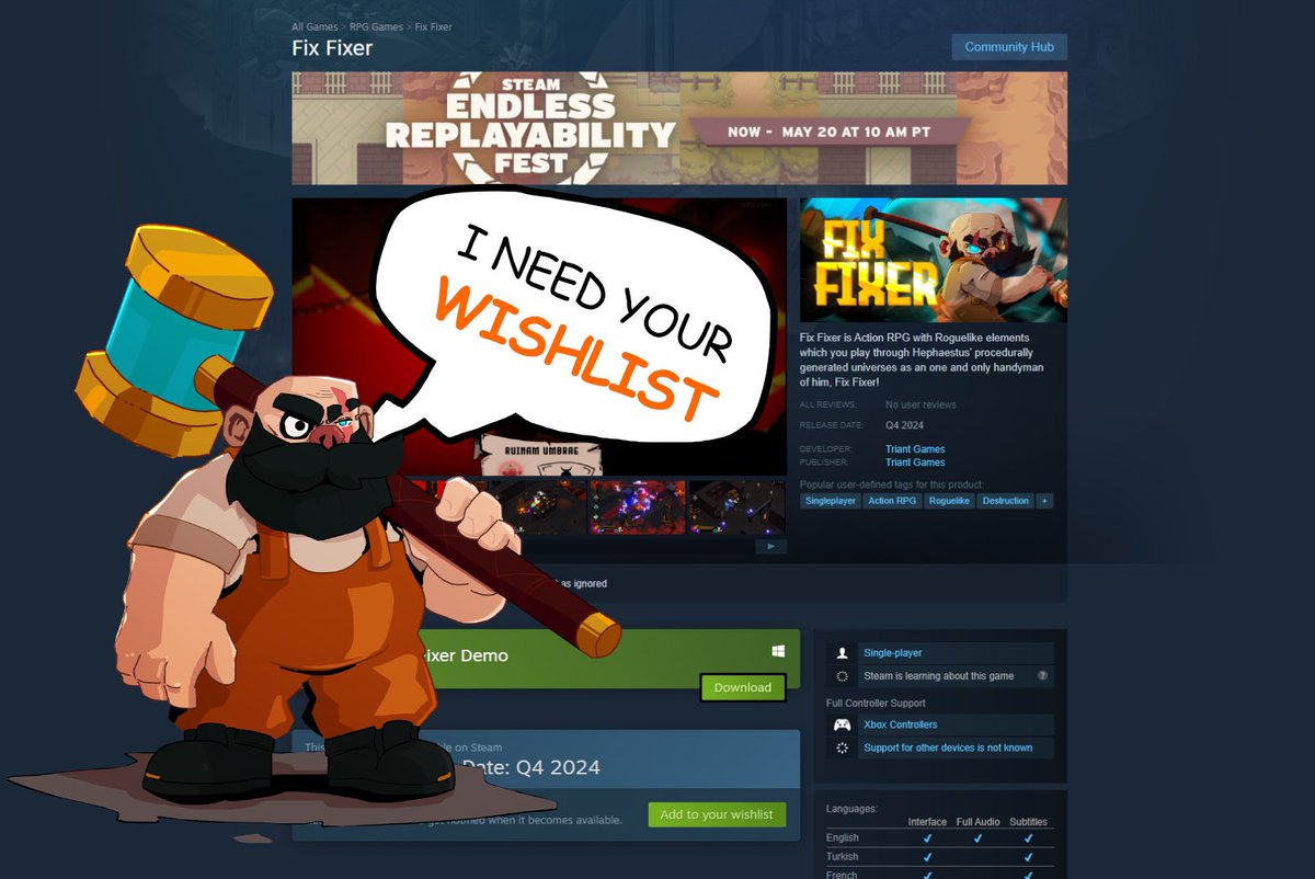 Fixer needs your wishlist! Don’t get him angry!

Happy #wishlistwednesday family! 

store.steampowered.com/app/2442910/Fi…

#steam #Kickstarter #indiegame