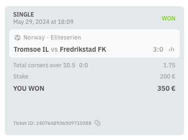 footballer_tips's tweet photo. ✅ Green
🚩 Total Corners: 11
💰 1.94
🔥5 Greens in the last 6 bets shared in 𝕏
Keep following for more winning tips! 🤑
#FootballBets #BettingTips #WinningStreak #Football #Soccer #CornerBets #BettingCommunity