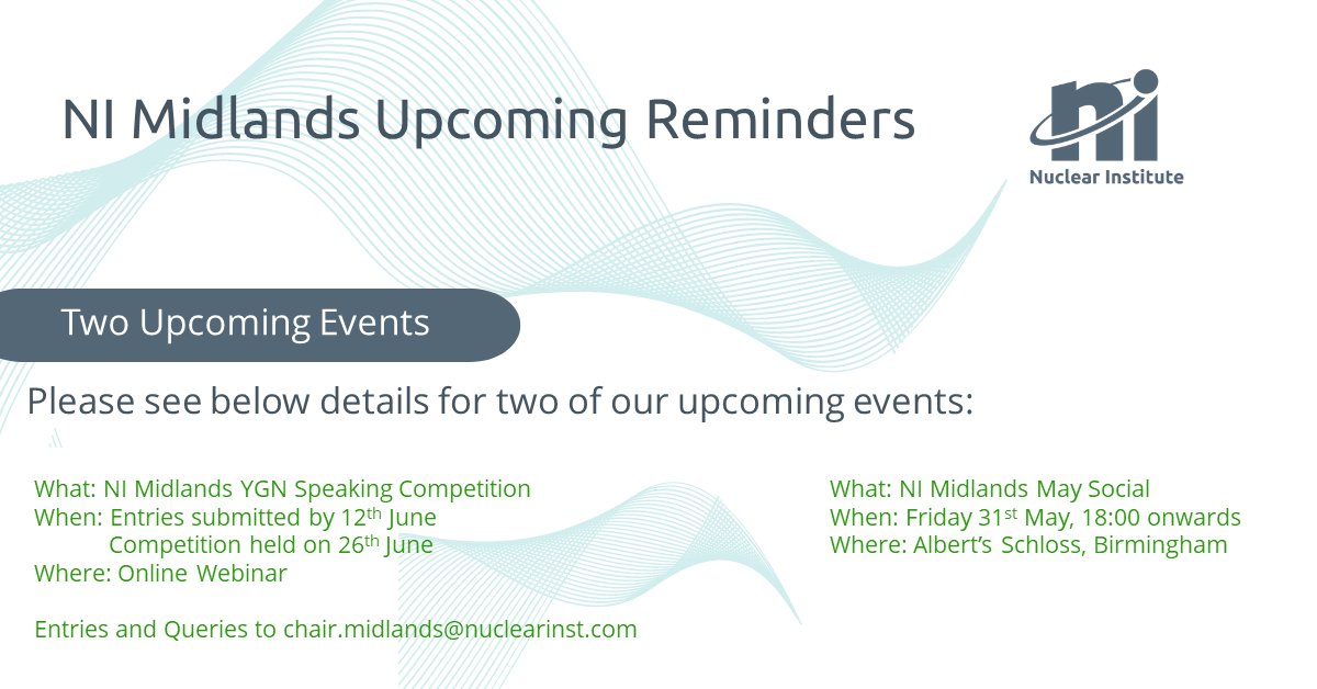 Hi All - Just a reminder about two upcoming events from NI Midlands, including our May Social in Birmingham this Friday. We can't wait to see you there, all are welcome.