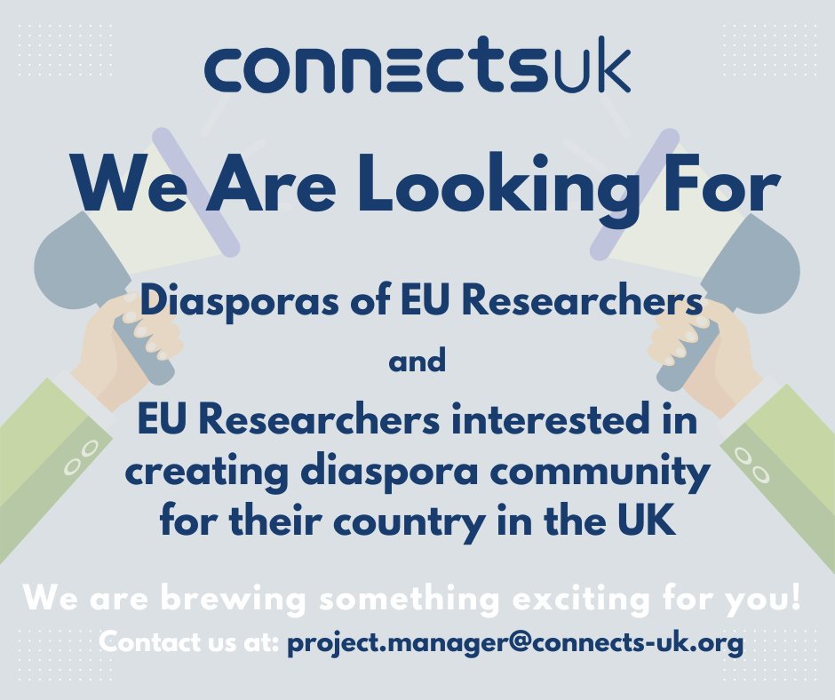 Are you a member of the diaspora of EU researchers in the UK? Or maybe your country doesn’t have an established diaspora community in the UK yet and you’re seeking inspiration to create one? 🇬🇧🇪🇺 Reach out to us by June 10th at project.manager@connects-uk.org!