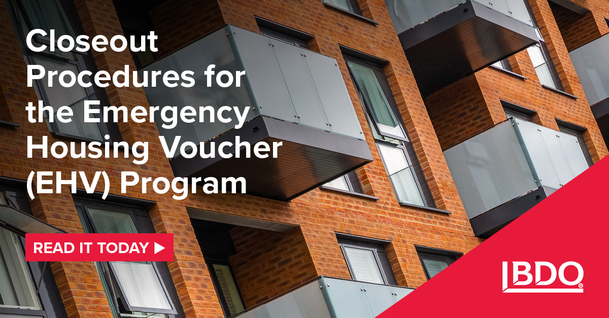 Public Housing Authorities: The end of the EHV program is approaching. Understand the closeout procedures and critical closeout dates: bit.ly/4bWCmwF 

#PublicHousing #BDOPublicSector