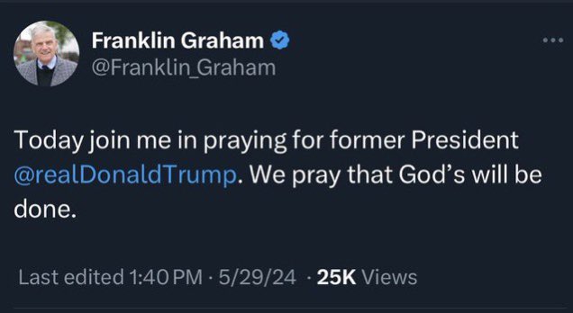 I talked to God today and He said: free will Then: if a man commits adultery with another man’s wife Then: cast the first stone. Not looking good for Trump...