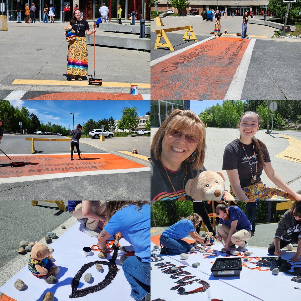 NookaaO's tweet photo. It was a beautiful day to paint the Every Child Matters crosswalk @LaurentianU @IndigenousLUL. Chii-Miigwech to everyone who came out to help.  #evergoodulul https://t.co/57S8T69Tr5