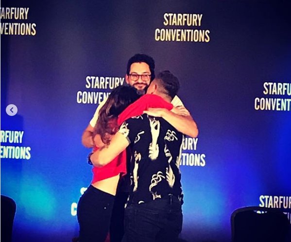 Daily #hug for new friends and old friends so happy to be here such a sweet hug between great friends @tomellis17 @kevinmalejandro #LaurenGerman #TomEllis
