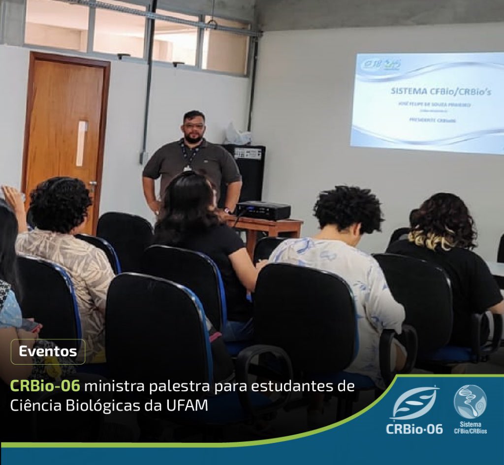 CRBio06's tweet photo. No dia 22 de maio, o CRBio-06 realizou uma palestra para os alunos de Ciências Biológicas de diversos períodos da Universidade Federal do Amazonas - UFAM.

Leia + https://t.co/OkVY0K3BT7 https://t.co/bTtGSXyoVo