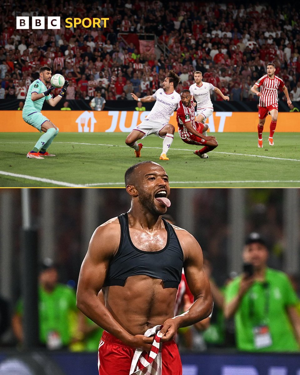 RhinoHitz's tweet photo. BBCSport: RT @BBCMOTD: The moment Ayoub El Kaabi made history for Olympiakos 🏆

#UECLFinal https://t.co/3aarSA7IbZ