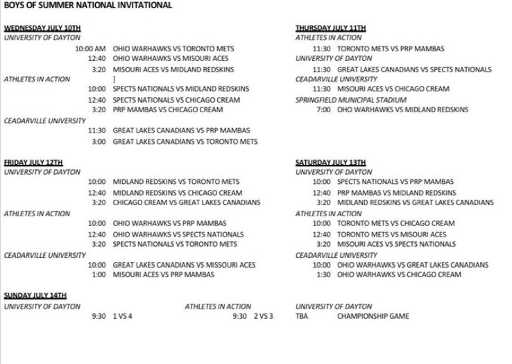 Boys of Summer NIT JULY 10-14 Schedule