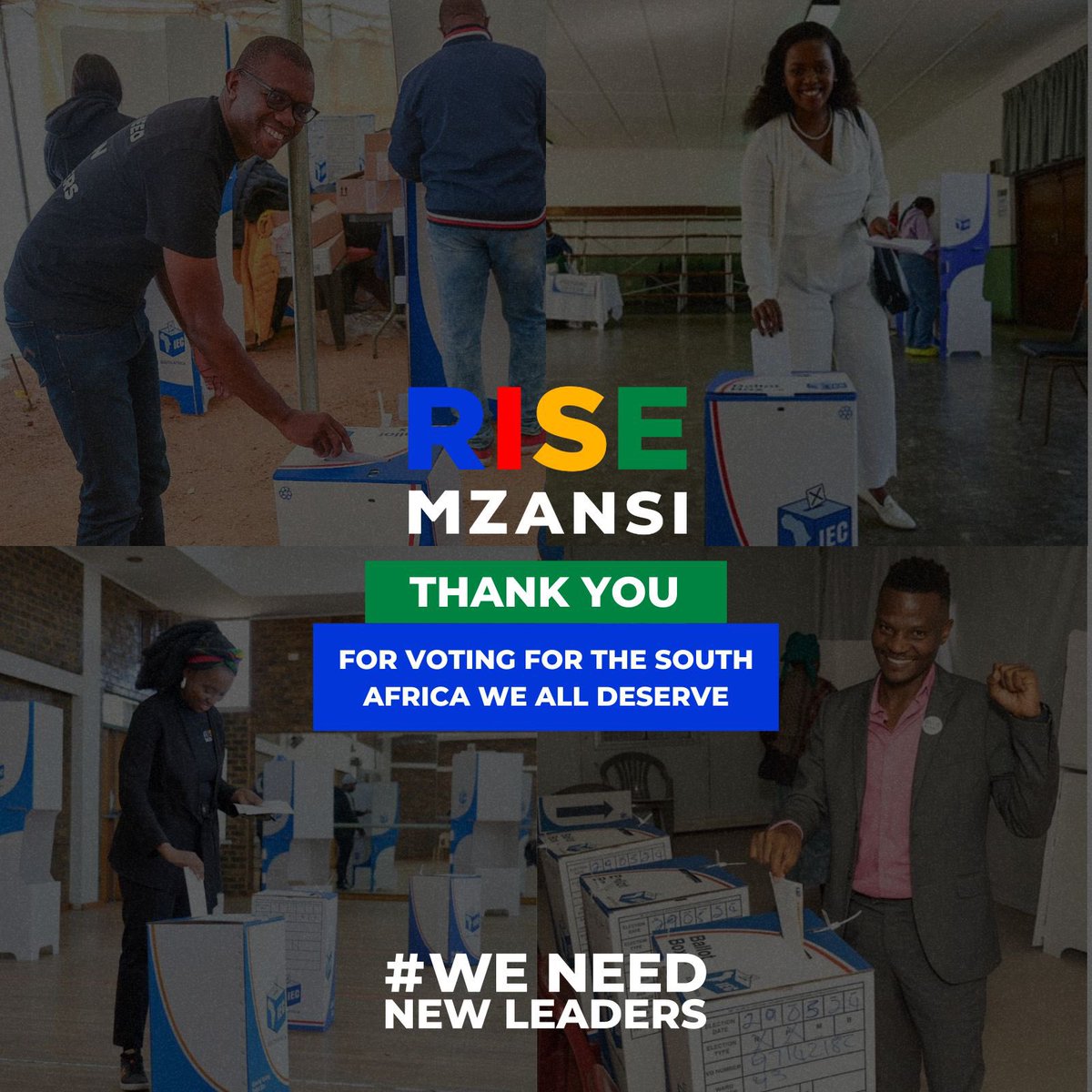 Every single vote cast today contributes to hope and change. Every single vote ensures that we are able to build a safe, prosperous, equal and united South Africa. Thank you! #WeNeedNewLeaders #VoteRISEMzansi #SAElections2024