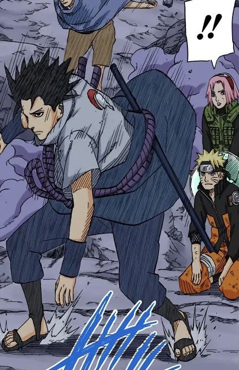 like this panel bc it looks like Sasuke manifested into the war just to protect Naruto and Sakura.