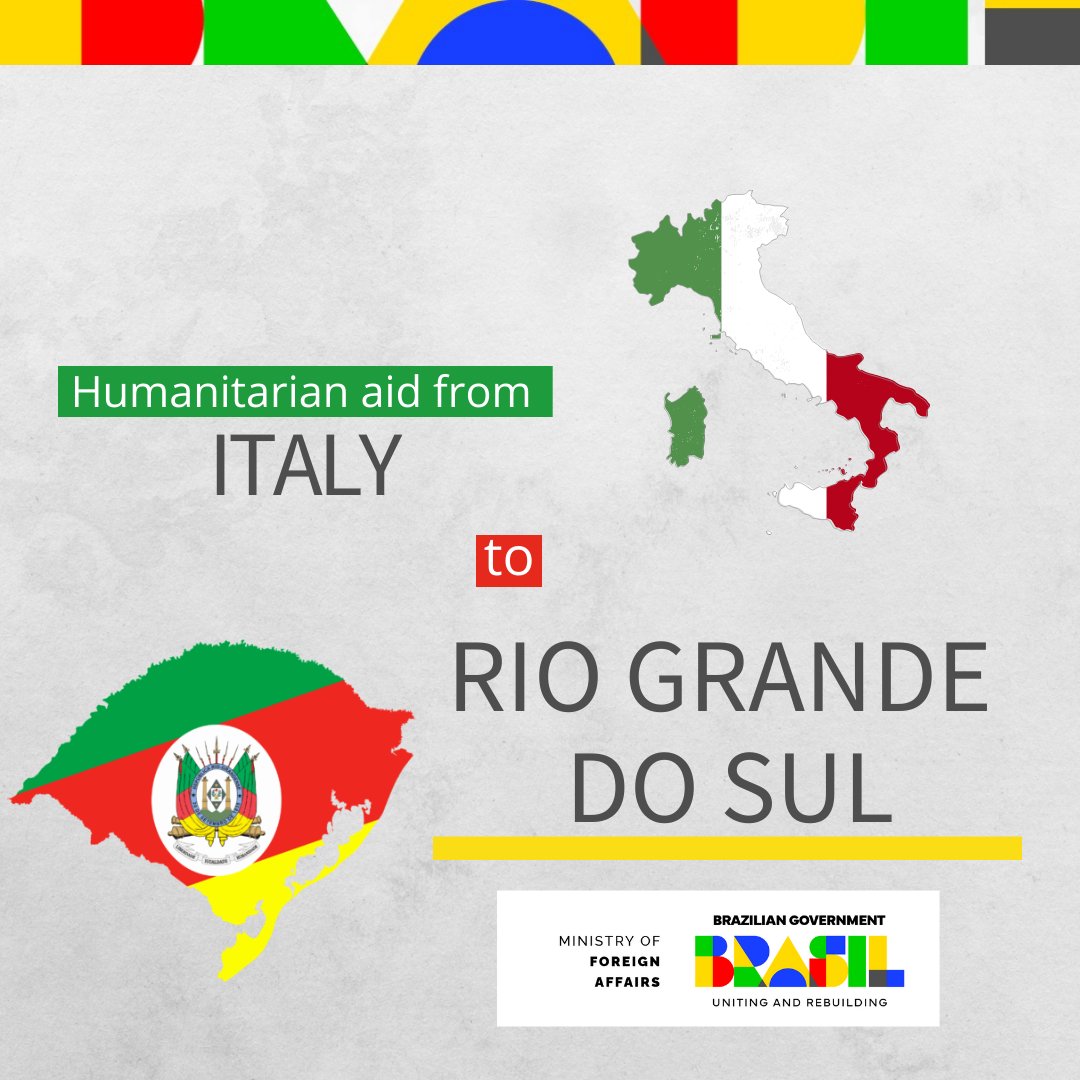 🇧🇷 thanks Italy 🇮🇹 for today’s arrival of 25 tons of humanitarian aid to flood victims in Rio Grande do Sul. Donations include health kits, tents, water purifiers and tanks, and generators. @ABCGovBr <a href="/ItalyMFA/">Farnesina 🇮🇹</a>