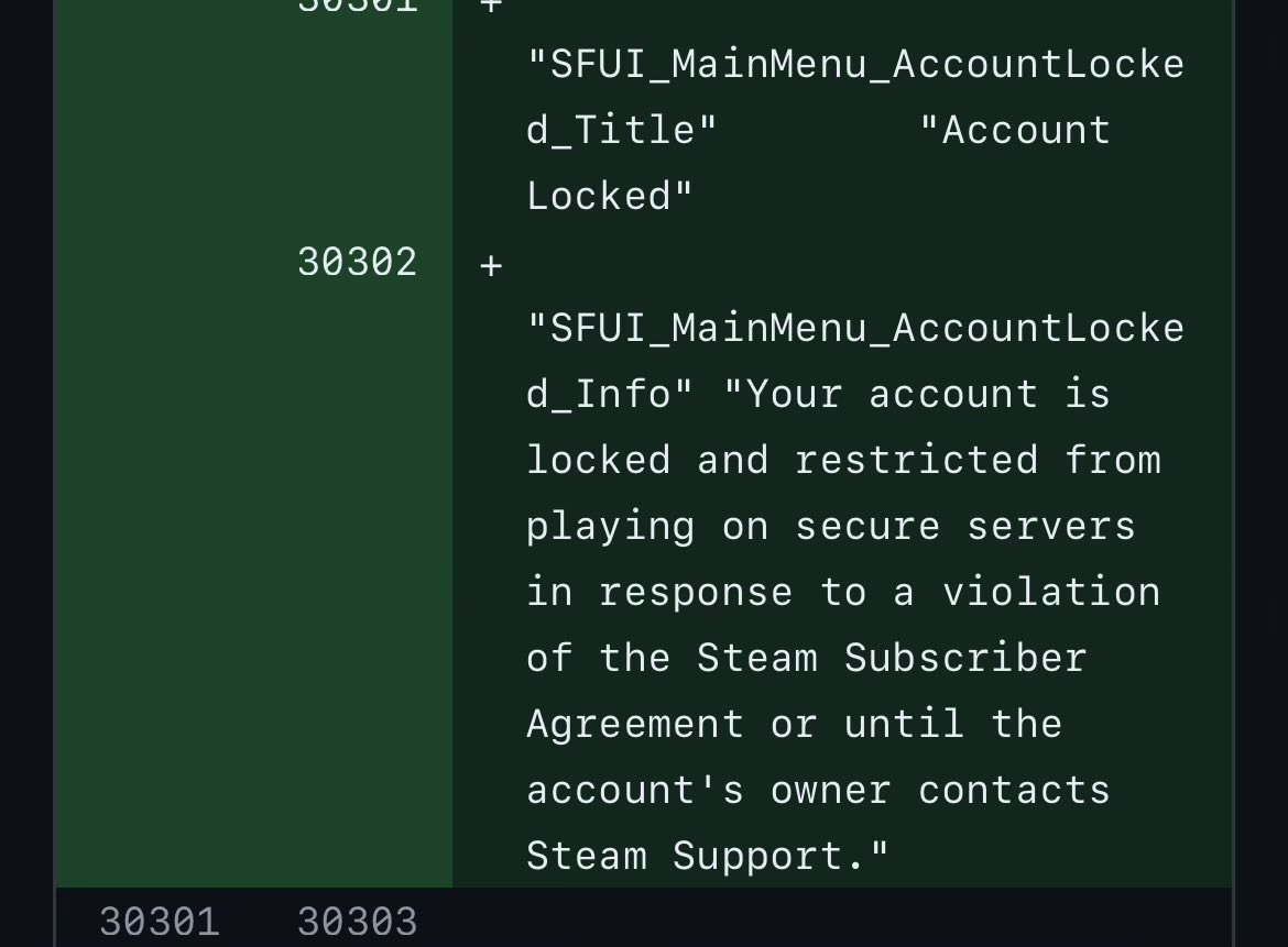 Your account is locked and restricted from playing on secure servers in response to a violation of the Steam Subscriber Agreement or until the account's owner contacts Steam Support. Seems like a response to the accounts that are banned due to case farming.