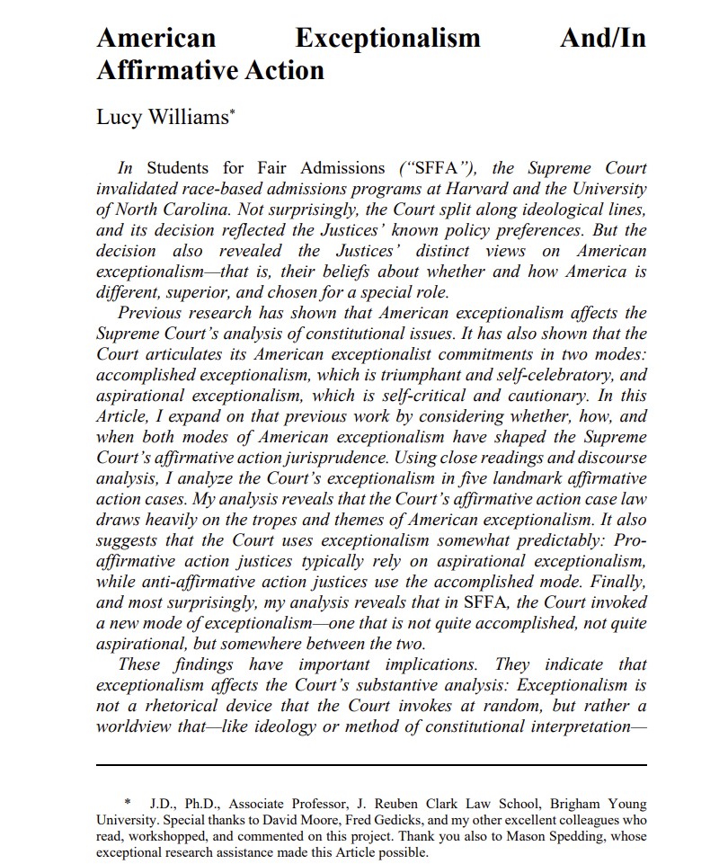 'American Exceptionalism And/In Affirmative Action' is now live in the @ArizStLJ ! Huge thanks to the editors who believed in my work and helped polish it for publication. arizonastatelawjournal.org/wp-content/upl…