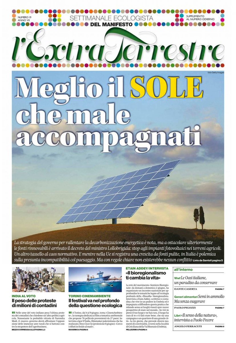 La decarbonizzazione energetica può attendere, l’ultimo ostacolo alle rinnovabili è il Decreto Agricoltura: stop al fotovoltaico 

La copertina di Extraterrestre del 30 maggio