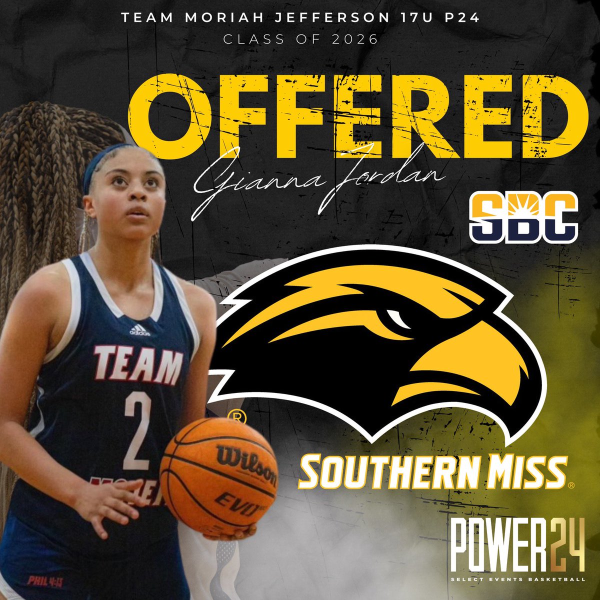 Team Moriah Jefferson (@teammojeff) on Twitter photo 2026 5’8 PG Gianna “GiGi” Jordan earns an offer from the University of Southern Miss! <a href="/SouthernMissWBB/">Southern Miss Women's Basketball</a> <a href="/JessBarbes10/">Jessica Barber⚓️</a>
Congrats Gigi! 💥🔥🏀🙌👏
<a href="/SelectEventsBB/">Select Events Basketball</a> <a href="/PBRhoops/">Premier Basketball</a> <a href="/bballjkey/">Jason Key</a>
<a href="/TezDumars/">Tez Dumars</a> <a href="/_BonnBonn/">Moriah Jefferson</a> <a href="/ShaneLaflin/">Shane Laflin</a>
#TeamMoJeffP24 2026 5’8 PG Gianna “GiGi” Jordan earns an offer from the University of Southern Miss! <a href="/SouthernMissWBB/">Southern Miss Women's Basketball</a> <a href="/JessBarbes10/">Jessica Barber⚓️</a>
Congrats Gigi! 💥🔥🏀🙌👏
<a href="/SelectEventsBB/">Select Events Basketball</a> <a href="/PBRhoops/">Premier Basketball</a> <a href="/bballjkey/">Jason Key</a>
<a href="/TezDumars/">Tez Dumars</a> <a href="/_BonnBonn/">Moriah Jefferson</a> <a href="/ShaneLaflin/">Shane Laflin</a>
#TeamMoJeffP24