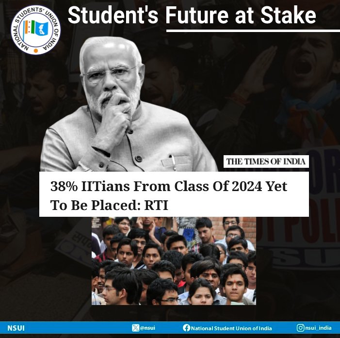 Where are the promised opportunities? With 38% of IIT students still unplaced in 2024, is the BJP government failing to deliver on its commitment to youth empowerment? #IITUnemployment #BJPFailure